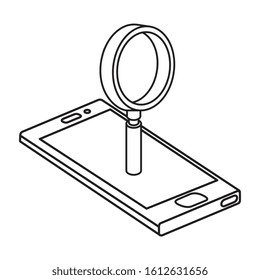 smartphone device with magnifying glass vector illustration design