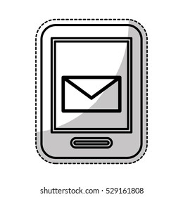 smartphone device with mail envelope icon on screen over white background. vector illustration