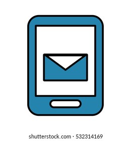 smartphone device with mail envelope icon on screen over white background. vector illustration