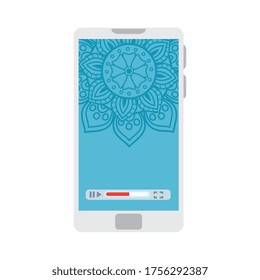 smartphone device with mandala, audio relax meditation vector illustration designs