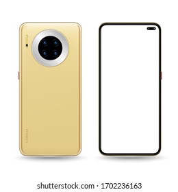 El dispositivo Smartphone se burla de la vista posterior. Ilustración vectorial para el elemento publicitario de la tecnología y demostración de lugar fácil en la pantalla.
