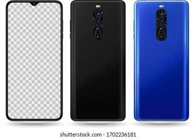 El dispositivo Smartphone se burla de la vista posterior. Ilustración vectorial para el elemento publicitario de la tecnología y demostración de lugar fácil en la pantalla.