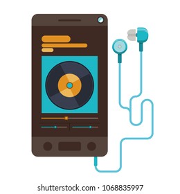smartphone device with music player app and headphones