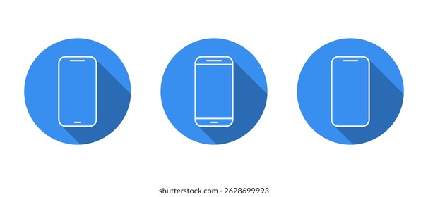 Smartphone device outline icon set with long shadow. Mobile phone, cellphone sign symbol