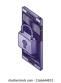 smartphone device with padlock isometric icon