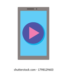 smartphone device with play button flat style icon vector illustration design
