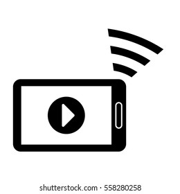 smartphone device with play button on screen over white background. entertainment and technology design. vector illustration