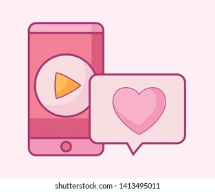 smartphone device with play symbol and speech bubble