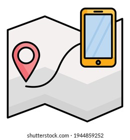 smartphone device with pointer location smartphone technology with location map symbol

