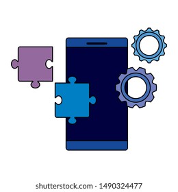 smartphone device with puzzle and gears