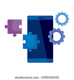 smartphone device with puzzle and gears