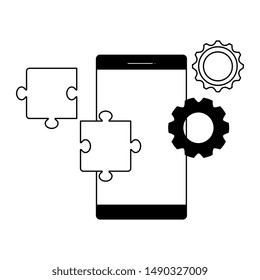 smartphone device with puzzle and gears