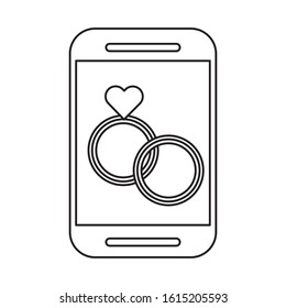 smartphone device with rings and hearts vector illustration design