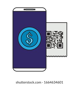 smartphone device with scan code qr and coin vector illustration design