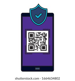 smartphone device with scan code qr and shield vector illustration design