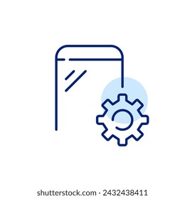 Rueda de configuración de smartphone y dispositivo. Configuración móvil y ajustes personalizados. Icono de vector perfecto