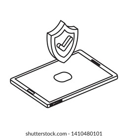 smartphone device with shield and check symbol