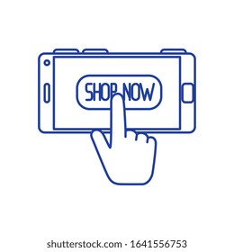 smartphone device with shop now label and hand cursor vector illustration design