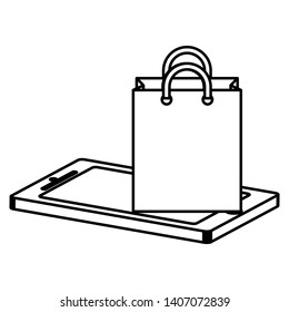 smartphone device with shopping bag vector illustration design