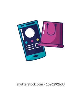 smartphone device with shopping bag vector illustration design