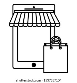 smartphone device with shopping bag vector illustration design