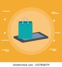 smartphone device with shopping bag vector illustration design