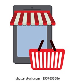 smartphone device with shopping basket vector illustration design