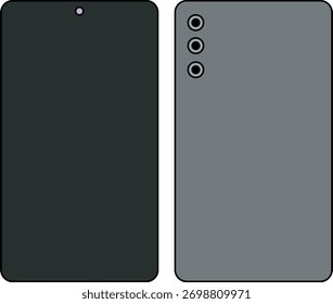 Dispositivo de Smartphone mostrando a tela frontal e câmeras triplas traseiras