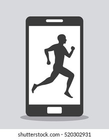 smartphone device with silhouette of man running on screen. vector illustration