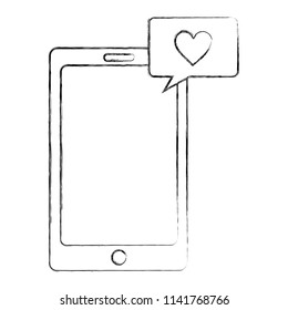 smartphone device with speech bubble kawaii character