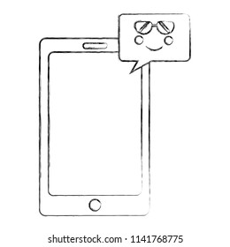 smartphone device with speech bubble kawaii character