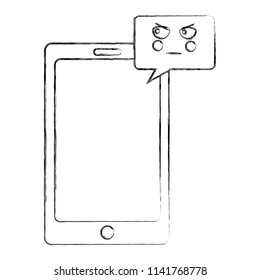 smartphone device with speech bubble kawaii character