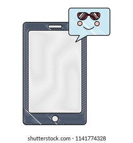 smartphone device with speech bubble kawaii character