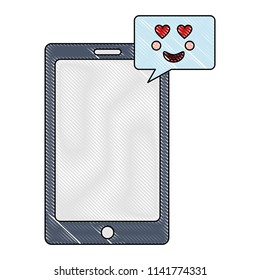 smartphone device with speech bubble kawaii character