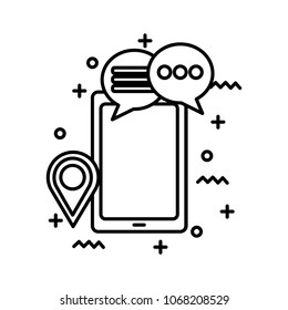 smartphone device with speech bubble and pointer location