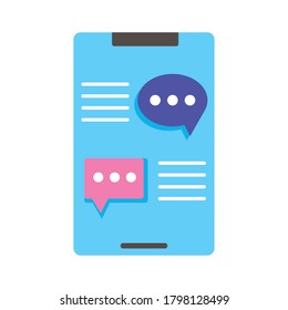 smartphone device with speech bubbles flat style icon vector illustration design