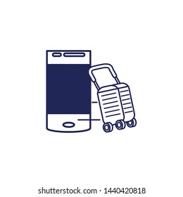 smartphone device and suitcase with wheels