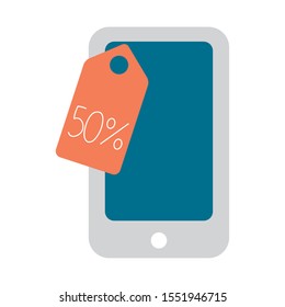 smartphone device with tag hanging vector illustration design