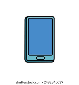 tecnología del dispositivo del smartphone con la ilustración en blanco de la pantalla diseño de estilo de color de línea. ilustración de dibujos animados del teléfono móvil en color azul. diseño de elemento de ilustración de tecnología