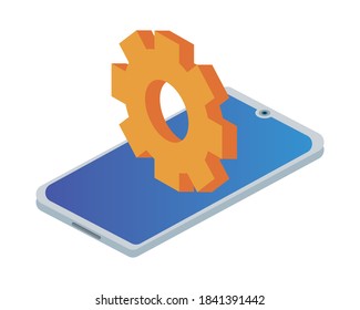 smartphone device technology with gear vector illustration design