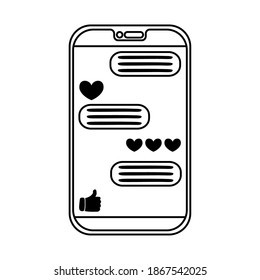 tecnología de dispositivos smartphone con diseño de ilustración vectorial de estilo de línea de chat romántico