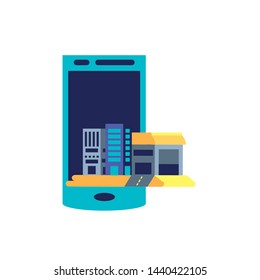 smartphone device with warehouse building structure