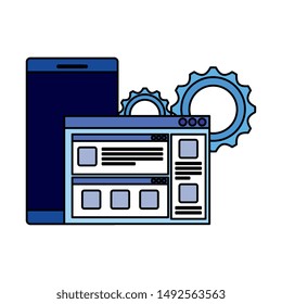 smartphone device with webpage and gears