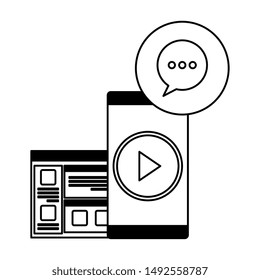 smartphone device with webpage and speech bubble