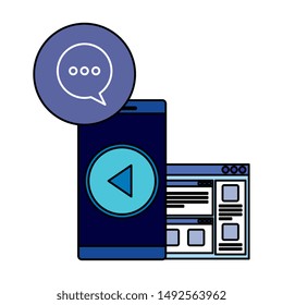 smartphone device with webpage and speech bubble