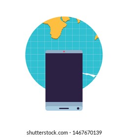 smartphone device in world planet