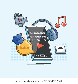 smartphone with devices of digital audio studio