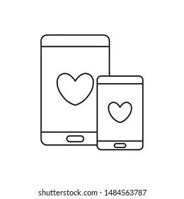 smartphone devices with hearts in screen