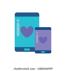 smartphone devices with hearts in screen
