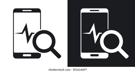 Smartphone diagnostics icon, vector. Two-tone version on black and white background